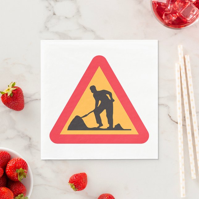 Straßenbauarbeiten vor Schilderbauzone - Warnung Serviette (Von Creator hochgeladen)