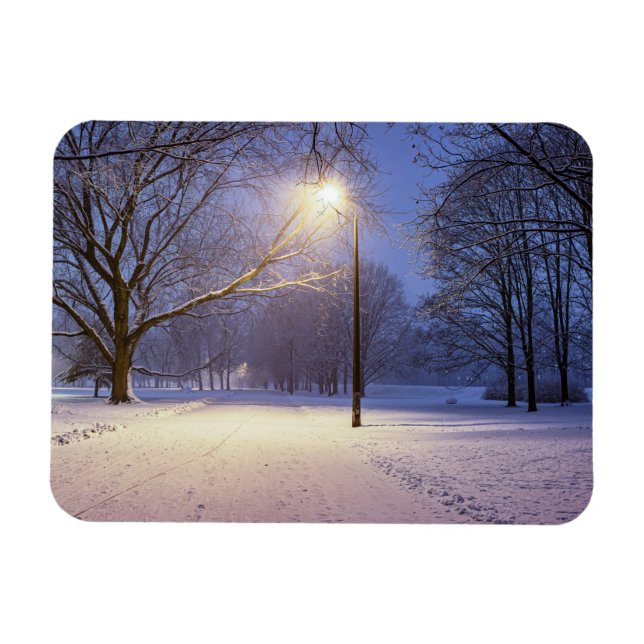 Straßenbeleuchtung und Schneebäume Magnet (Horizontal)