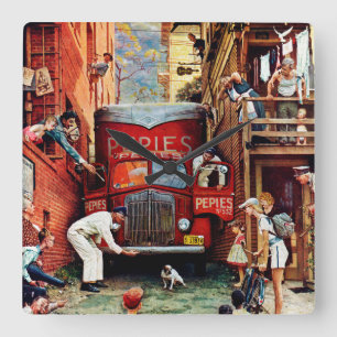 Straßenblock von Norman Rockwell Quadratische Wanduhr