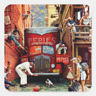 Straßenblock von Norman Rockwell Quadratischer Aufkleber