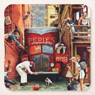 Straßenblock von Norman Rockwell Rechteckiger Pappuntersetzer
