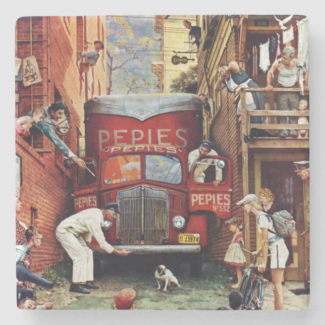 Straßenblock von Norman Rockwell Steinuntersetzer (Vorderseite)