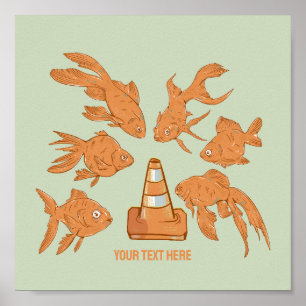 Straßencones und orangefarbener Goldfisch Poster