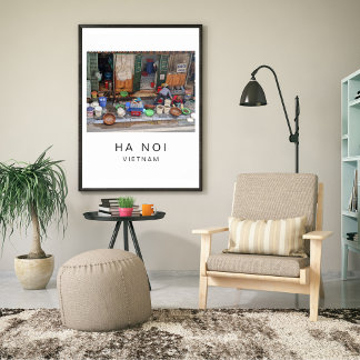 Straßenessen in Hanoi Vietnam, lokales Reisefoto Poster