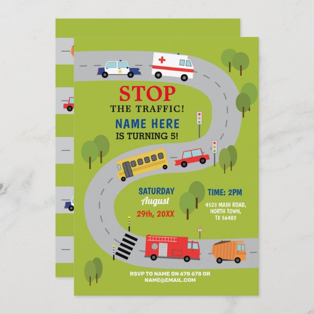 Straßenfahrzeuge der Polizei Einladung (Vorne/Hinten)