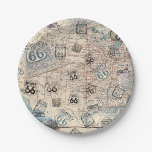 Straßenkarte des Weg-66 Pappteller