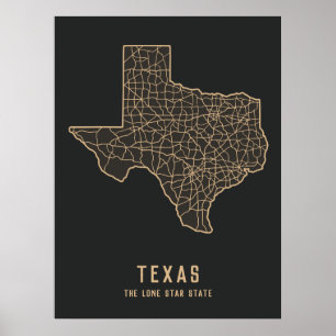 Straßenkarte für den US-Staat in Texas - der Staat Poster