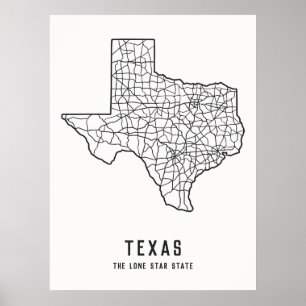 Straßenkarte für den US-Staat in Texas - der Staat Poster