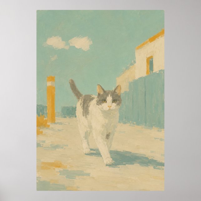 Straßenkatze Impressionist Ölgemälde Sonnenlicht P Poster (Vorne)