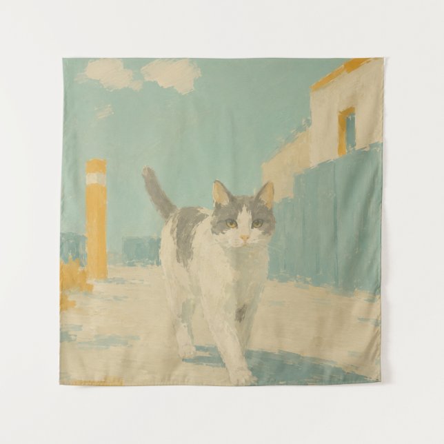 Straßenkatze Impressionist Ölgemälde Sonnenlicht P Wandteppich (Vorderseite)