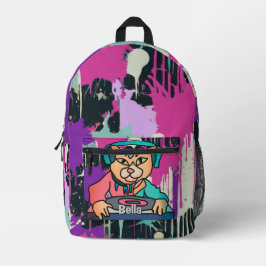 Straßenkatze mit Kopfhörern | Funny Bedruckter Rucksack