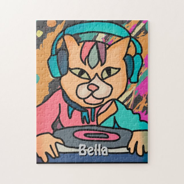 Straßenkatze mit Kopfhörern | Funny Puzzle (Vertikal)