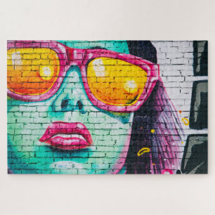 Straßenkunst der Frau mit rosa Sonnenbrille, Puzzle
