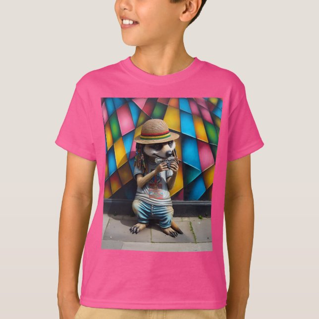 Straßenmusiker, Meerkat mit Harmonica T-Shirt (Vorderseite)