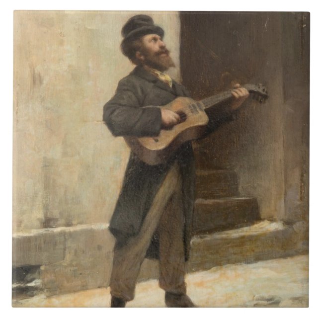 Straßenmusiker mit Gitarre (von Gerolamo Induno) Fliese (Vorderseite)