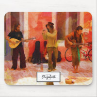 Straßenmusiker spielen Gitarre Mandolin und Flute