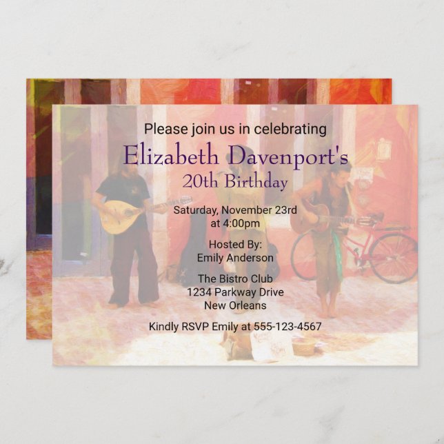 Straßenmusiker zum Geburtstag einladen Einladung (Vorne/Hinten)