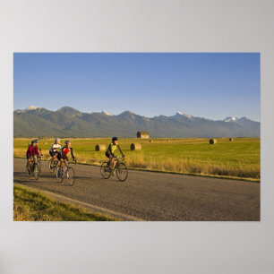 Straßenradfahrer fahren eine ländliche Straße hinu Poster