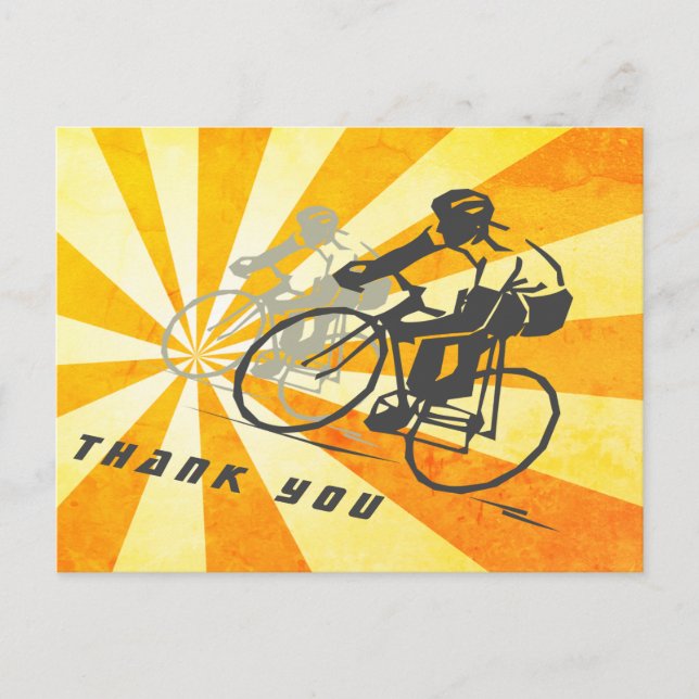 Straßenradfahrer mit Retro Sunburst Biking Danke Postkarte (Vorderseite)