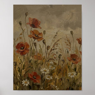 Straßenrand Mohn Gänseblümchen II Vintage-Gemälde Poster