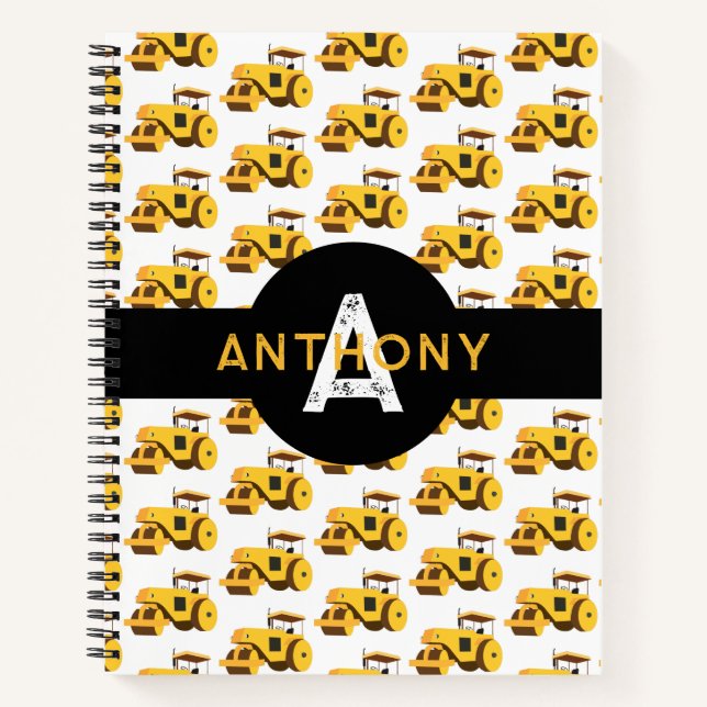 Straßenrollenkids-Baukastenwagen Monogramm Notizbuch (Vorderseite)
