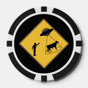 Straßenschild- Kuh und UFO Pokerchips