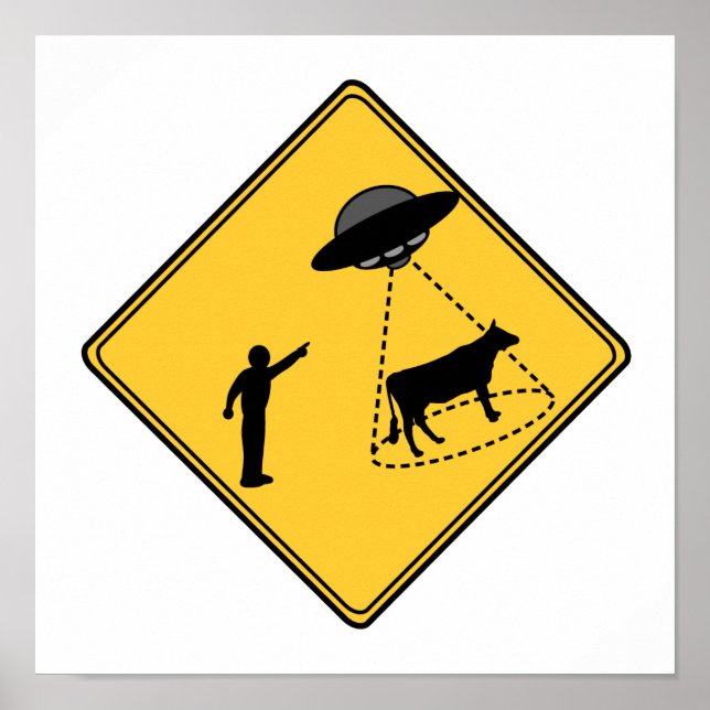 Straßenschild- Kuh und UFO Poster (Vorne)
