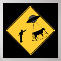 Straßenschild- Kuh und UFO