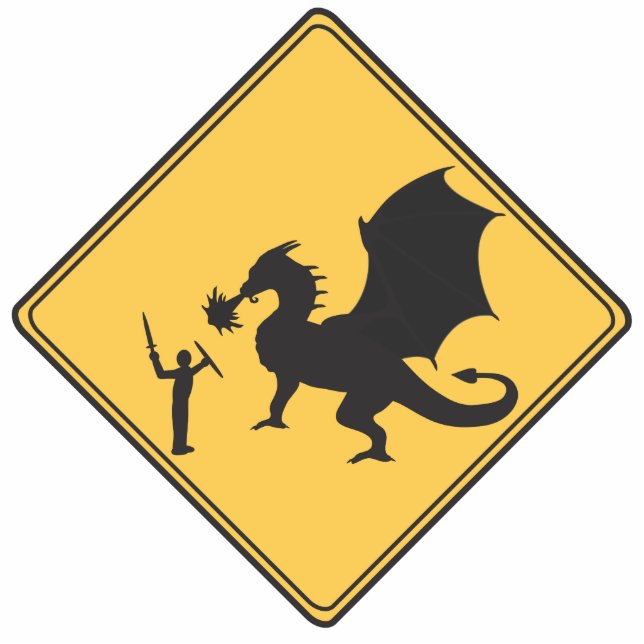 Straßenschild- Ritter und Drache schneiden Skulptu Fotoskulptur Magnet (Vorne)