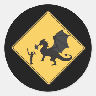 Straßenschild- Ritter und Drachensticker Runder Aufkleber