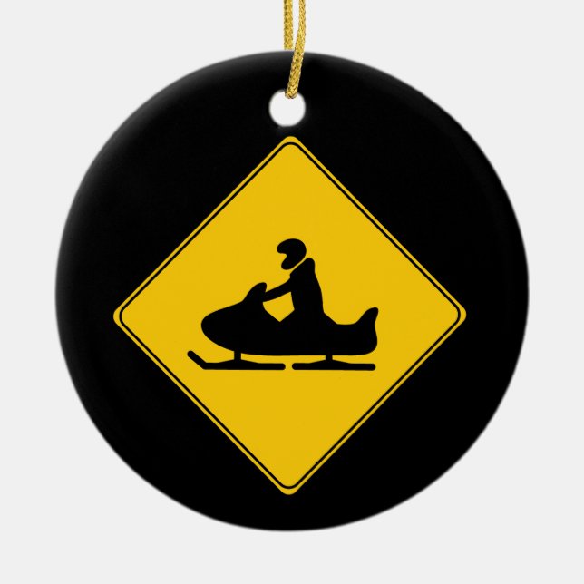 Straßenschild - Schneemobil Keramikornament (Vorne)