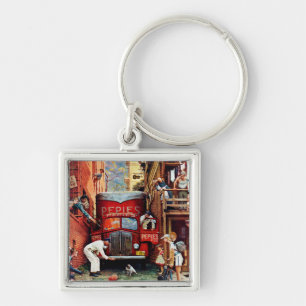 Straßensperre durch Norman Rockwell Schlüsselanhänger
