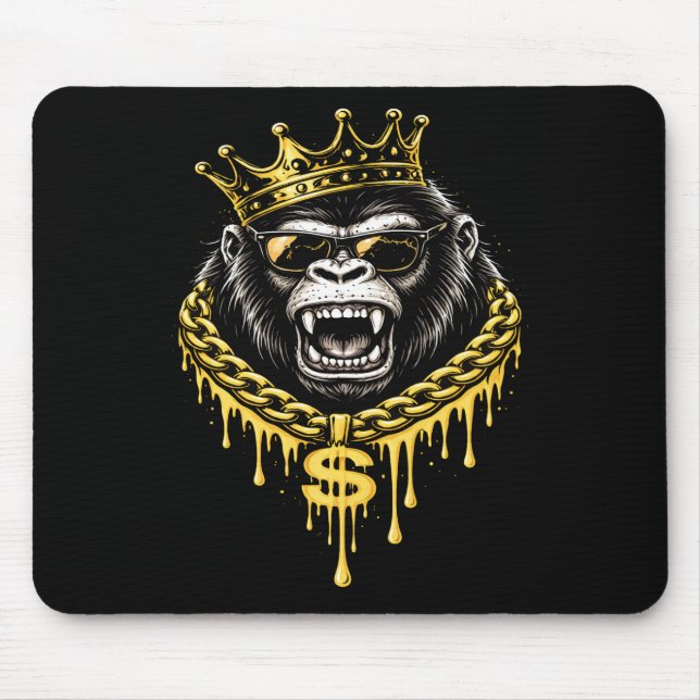 Straßenstyle Gorilla mit goldener Krone und Kette Mousepad (Vorne)