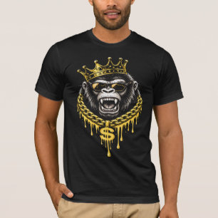 Straßenstyle Gorilla mit goldener Krone und Kette T-Shirt