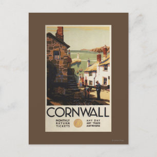 Straßenszene mit Zwei-Männer-Arbeitsbahn Postkarte