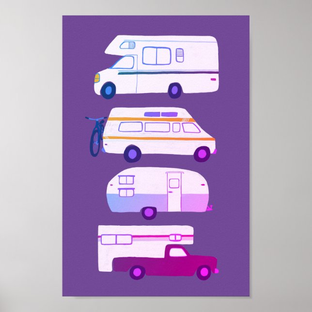 STRASSENVERKEHR! Campervan vanlife RV Trailer Lila Poster (Vorne)