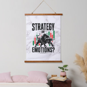 Strategie oder Emotions Trading Mindset Marmor Des Wandteppich Mit Holzrahmen