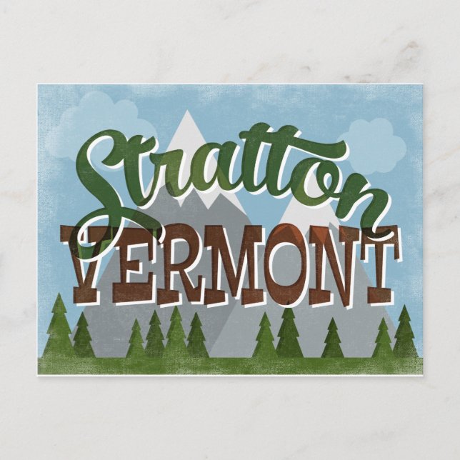 Stratton Vermont Fun Retro Snowy Mountain Postkarte (Vorderseite)