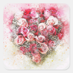 Strauß aus rosa und roten Rosen Quadratischer Aufk Aufkleber