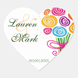 Strauß Frühlingsblumen Save the Date Herz-Aufkleber