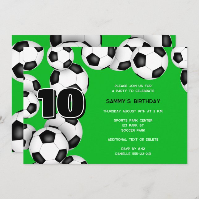 Strauß Fußballbälle Kindergeburtstag Party Einladung (Vorne/Hinten)