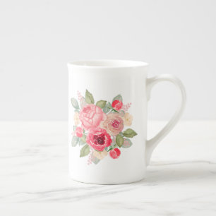 Strauß gemalter rosa Rosen Prozellantasse