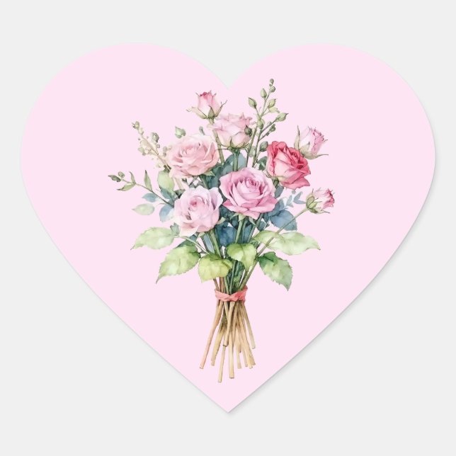 Strauß rosa Blumen Herz-Aufkleber - Rosa (Vorderseite)