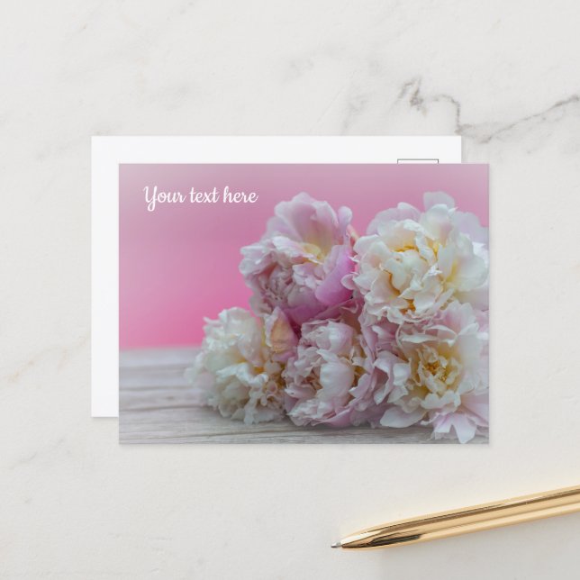 Strauß rosa Pfingstrosen Postkarte (Vorderseite/Rückseite Beispiel)