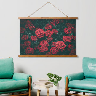 Strauß roter Rosen Wandteppich Mit Holzrahmen