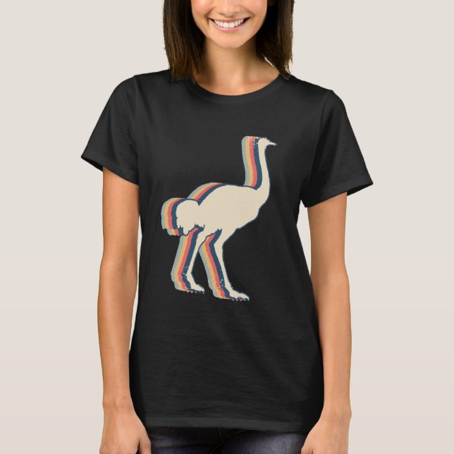 Strauß Tier Retro Linienkunst T-Shirt (Vorderseite)