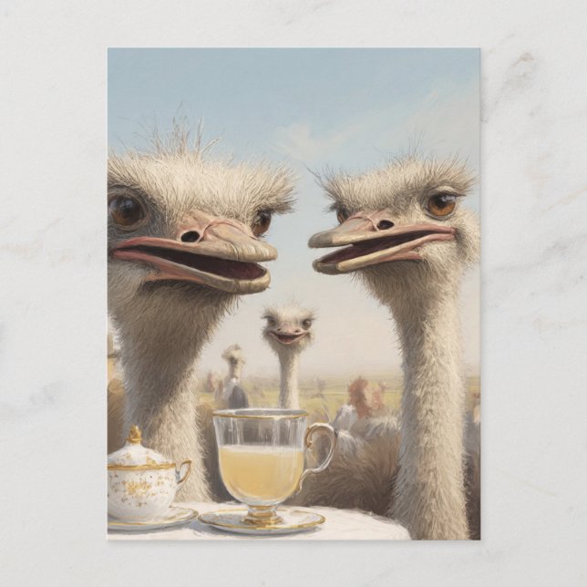 Straußen-Teatime Postkarte (Vorderseite)