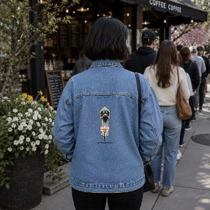 Straußenei Pink Blumen Olivgrün Art Deco Jeansjacke