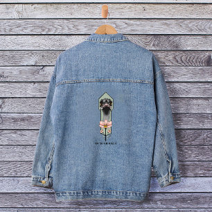 Straußenei Pink  Blumen Olivgrün Art Deco Jeansjacke