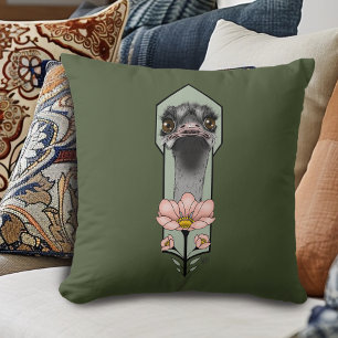 Straußenei Pink Blumen Olivgrün Art Deco Kissen